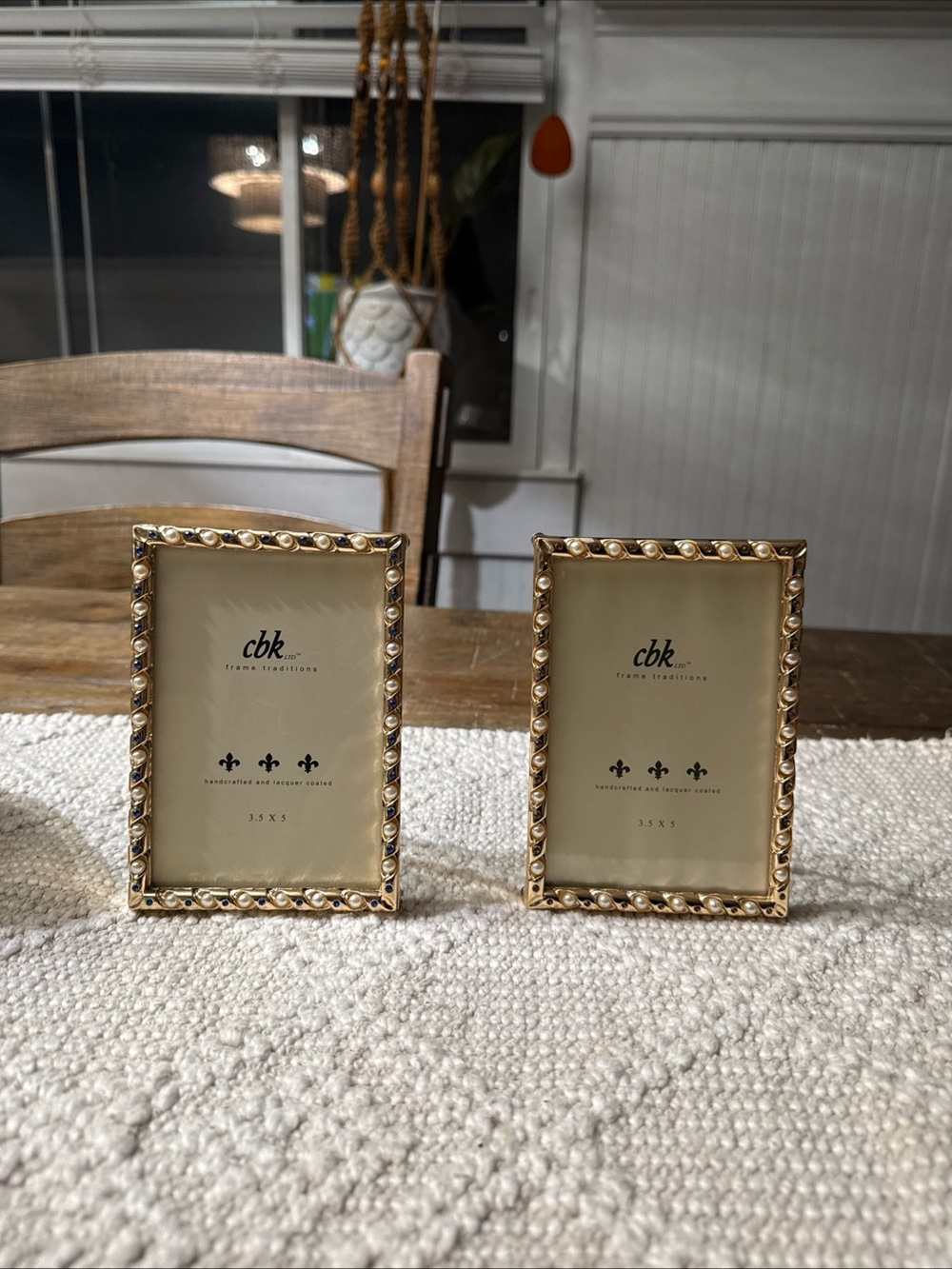 cbk Gold Ornate 3x5 Photo Frames with Pearl and Jewel accents Set of 2